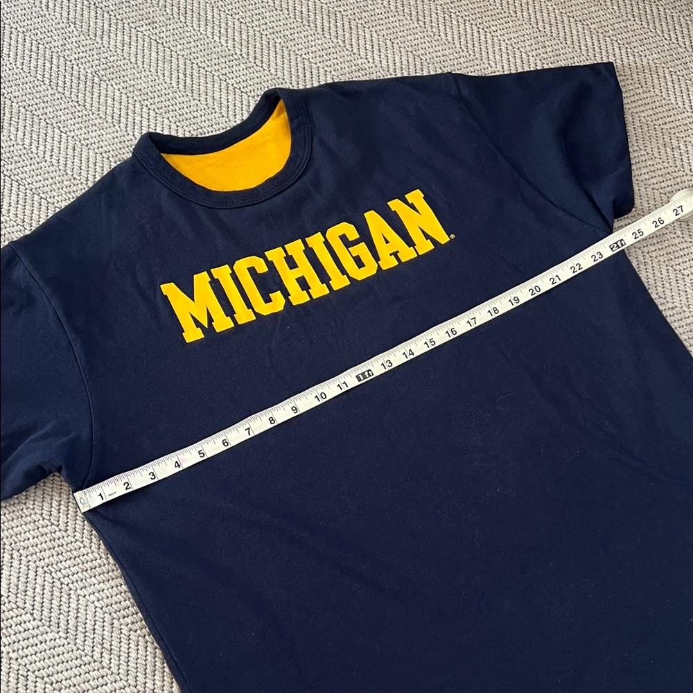 Champion Navy Tee with Yellow Michigan Script - Picture 4 of 8